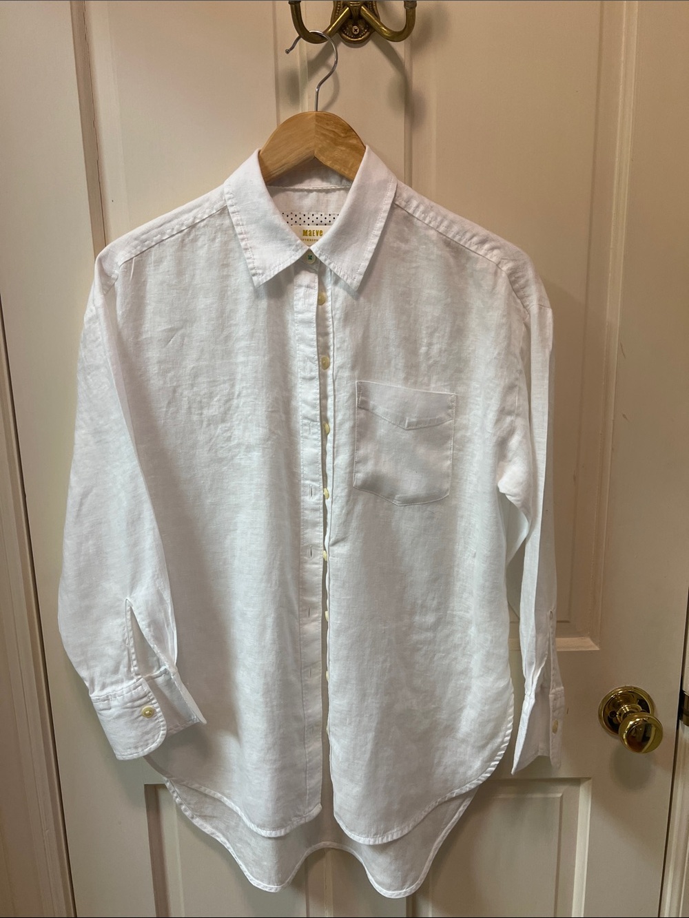 Maeve White Button-Down Linen Shirt
